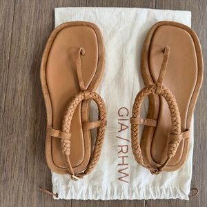 GIA/RHW Braided Suede Thong Slingback Sandals in Brownie